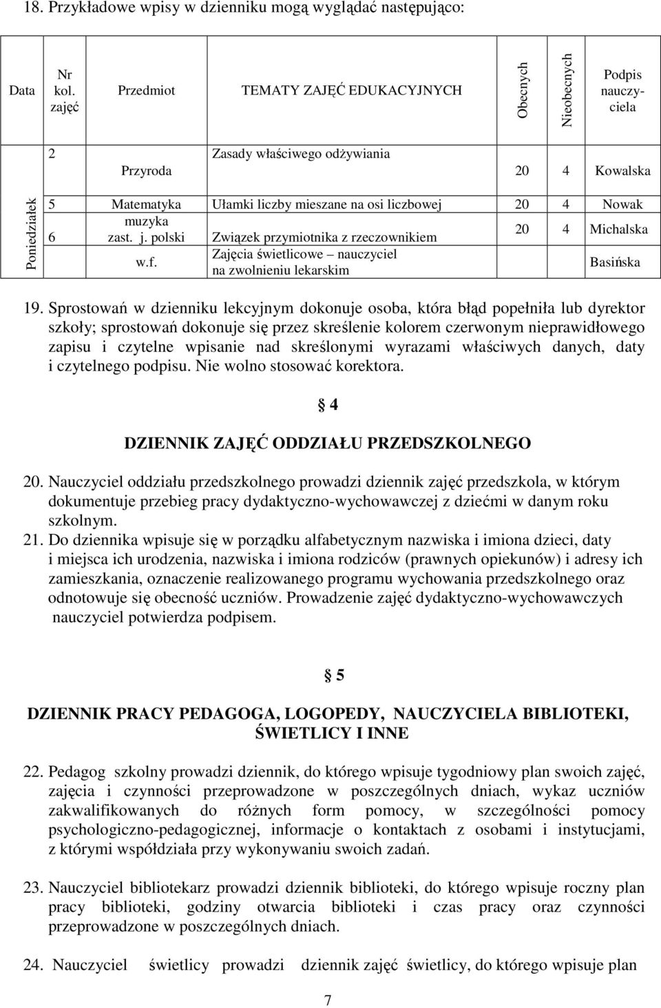 .. 5 Matematyka Ułamki liczby mieszane na osi liczbowej 20 4 Nowak muzyka 20 4 Michalska 6 zast. j. polski Związek przymiotnika z rzeczownikiem w.f.