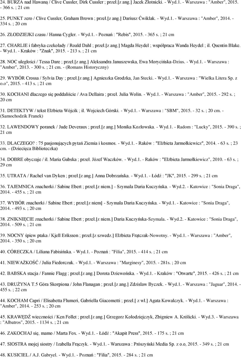 ] Magda Heydel ; współpraca Wanda Heydel ; il. Quentin Blake. - Wyd.1. - Kraków : "Znak", 2015. - 213 s. ; 21 28. NOC uległości / Tessa Dare ; przeł.[z ang.