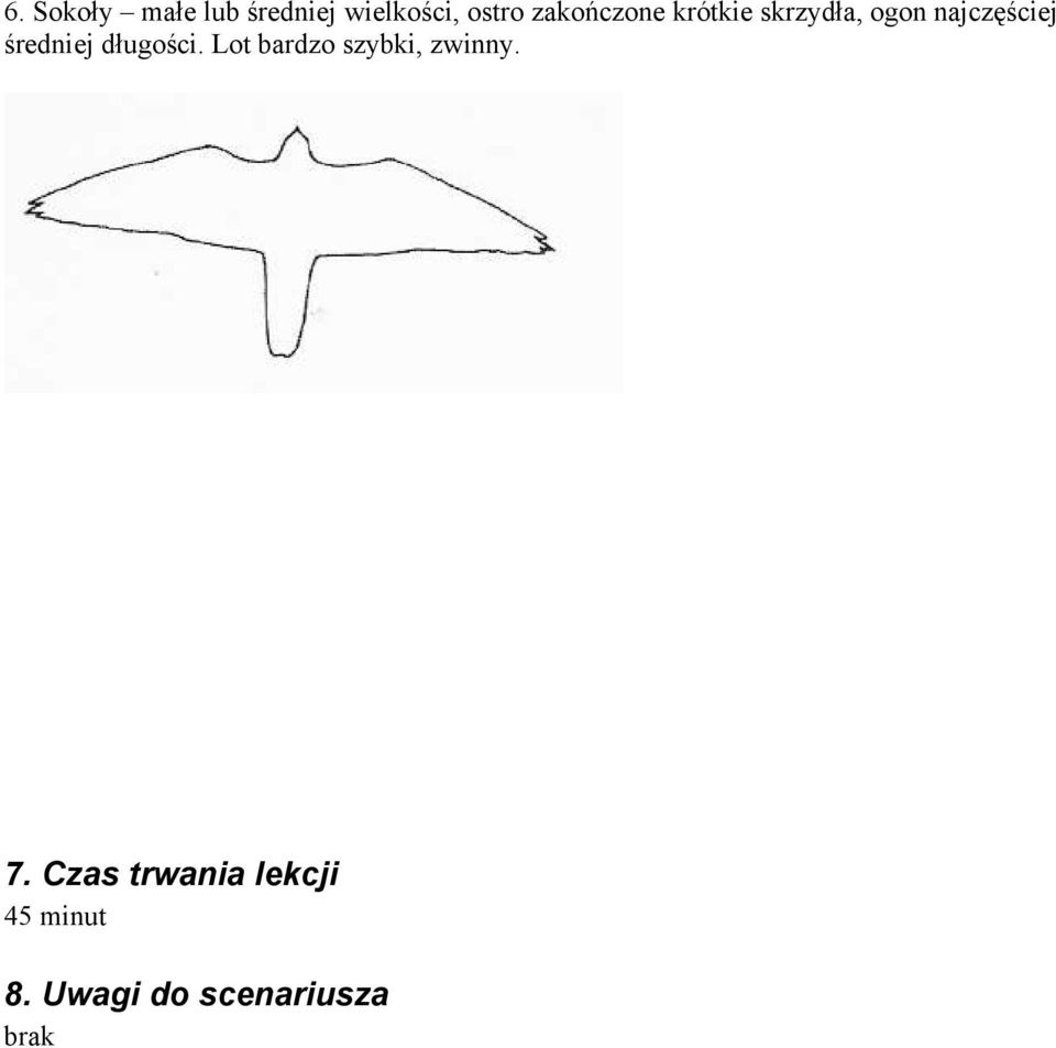 średniej długości. Lot bardzo szybki, zwinny. 7.
