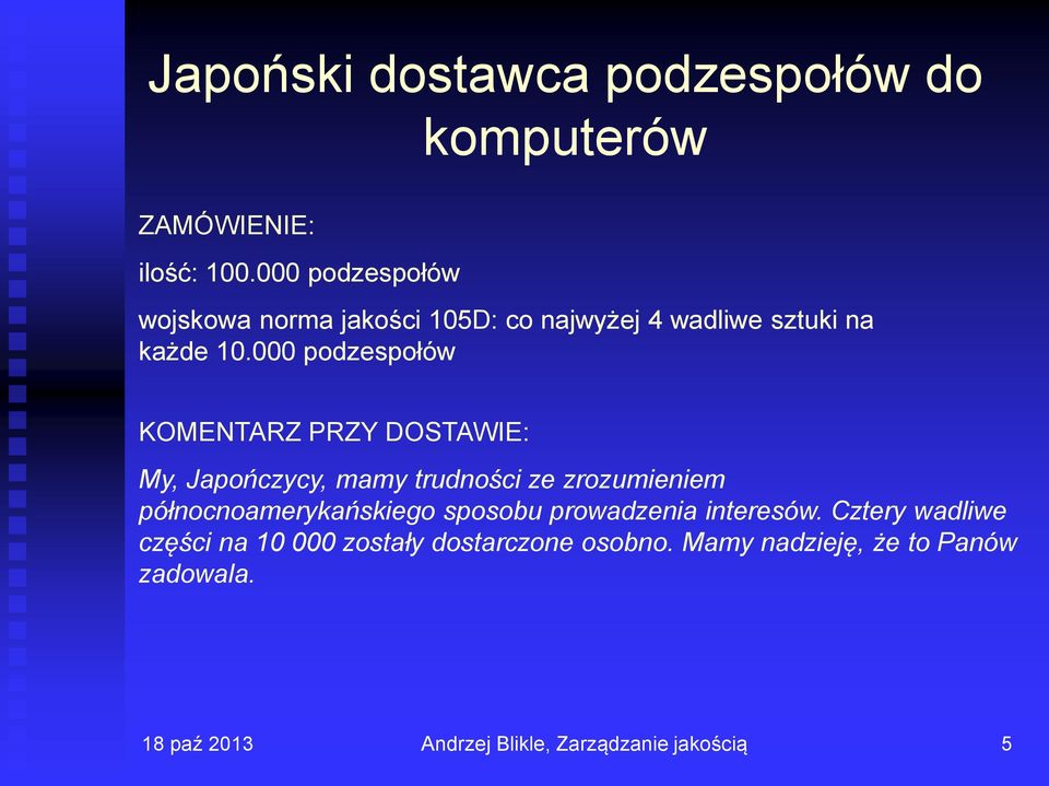 000 podzespołów KOMENTARZ PRZY DOSTAWIE: My, Japończycy, mamy trudności ze zrozumieniem