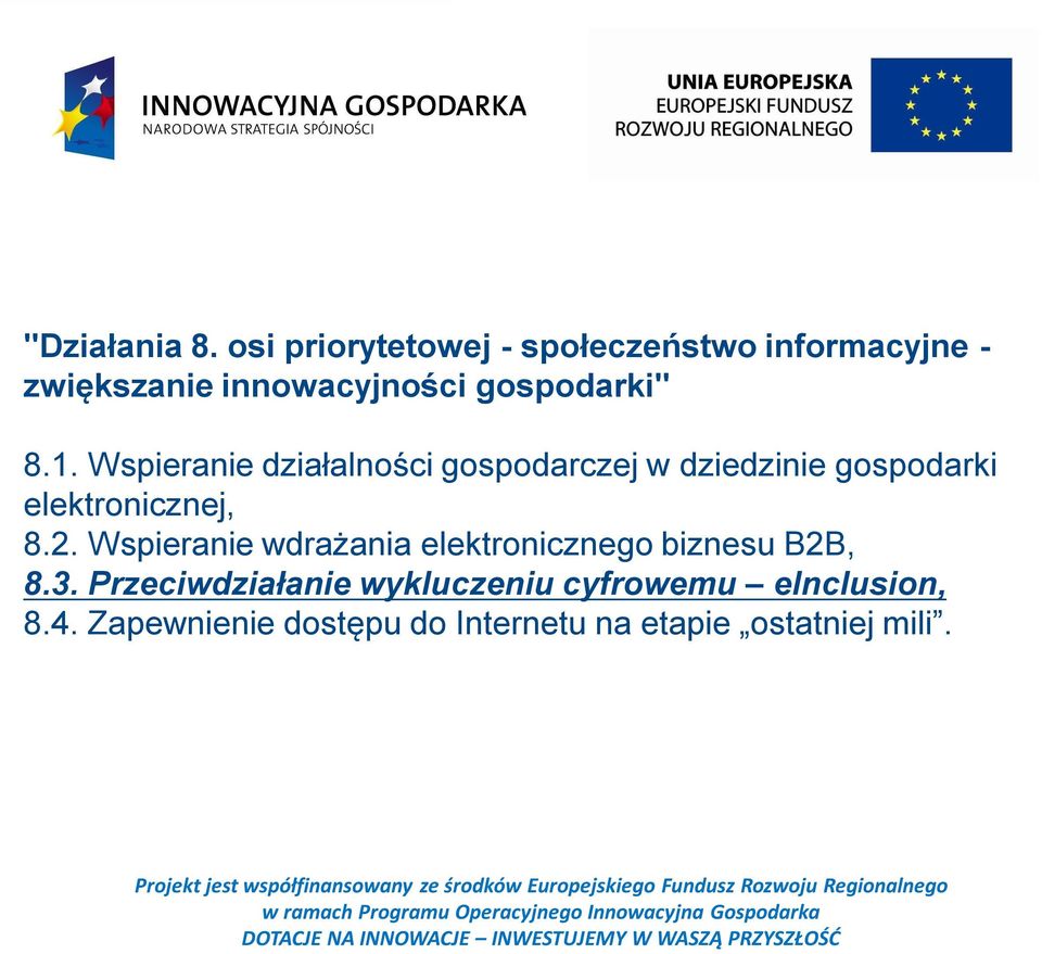 1. Wspieranie działalności gospodarczej w dziedzinie gospodarki elektronicznej, 8.2.