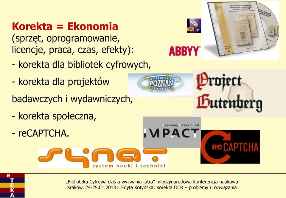 bibliotek cyfrowych, - korekta dla projektów