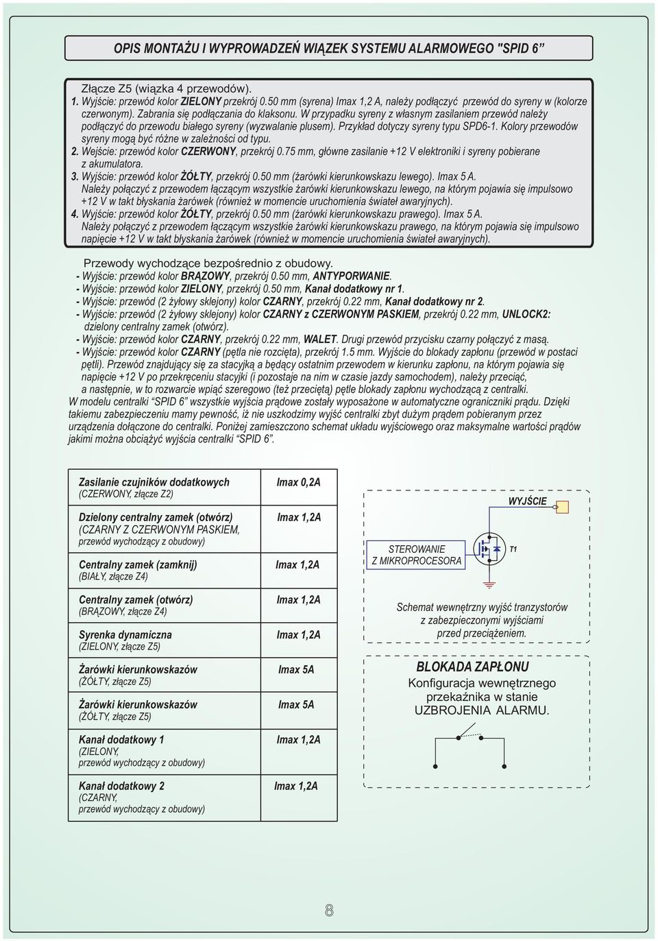 W przypadku syreny z w³asnym zasilaniem przewód nale y pod³¹czyæ do przewodu bia³ego syreny (wyzwalanie plusem). Przyk³ad dotyczy syreny typu SPD6-.