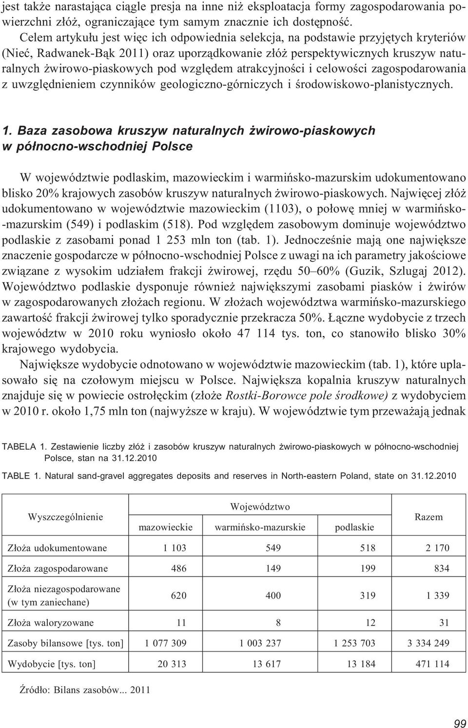 wzglêdem atrakcyjnoœci i celowoœci zagospodarowania z uwzglêdnieniem czynników geologiczno-górniczych i œrodowiskowo-planistycznych. 1.