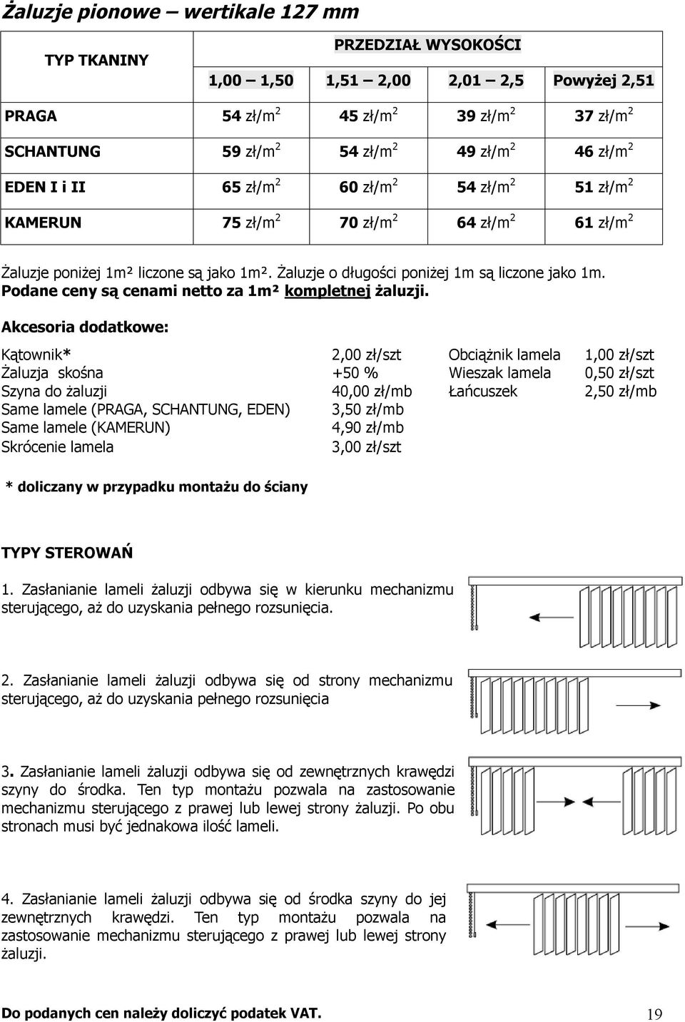 Podane ceny są cenami netto za 1m² kompletnej żaluzji.