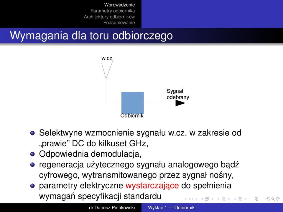 Sygnał odebrany Odbiornik Selektwyne wzmocnienie sygnału w.cz.