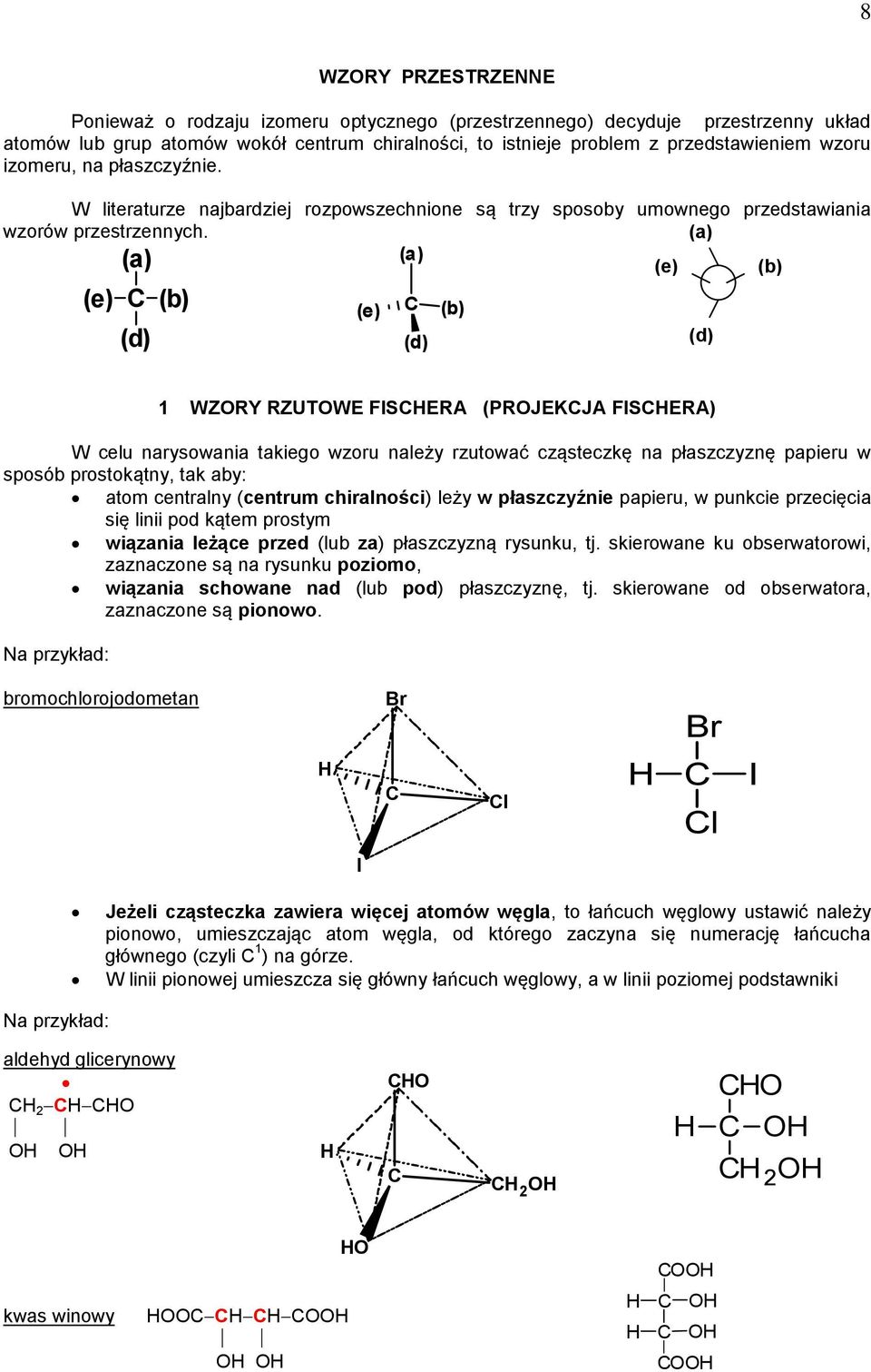 (a) (a) (a) (e) (b) (e) (d) (b) (e) (d) (b) (d) 1 WZORY RZUTOWE FISERA (PROJEKJA FISERA) W celu narysowania takiego wzoru należy rzutować cząsteczkę na płaszczyznę papieru w sposób prostokątny, tak