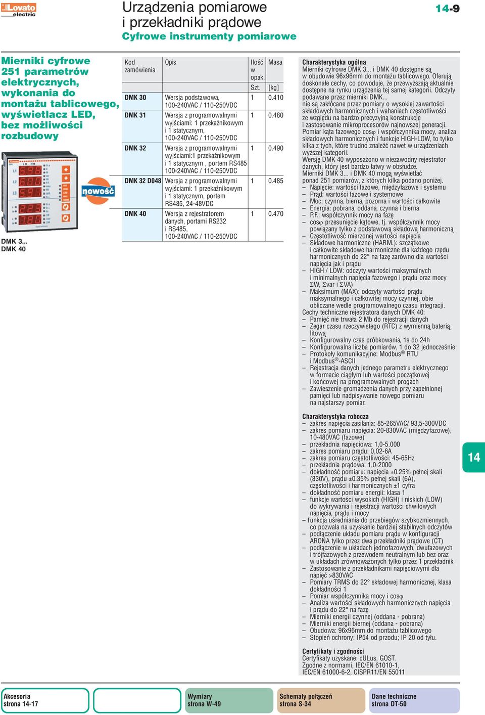 490 yjśami:1 przekaźnikoym i 1 statycznym, portem RS485 100-240VAC / 110-250VDC DMK 32 D048 Wersja z programoalnymi 1 0.
