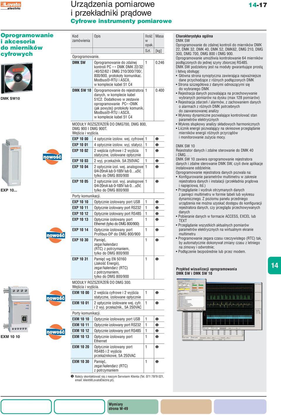 400 danych, komplee kabel 51C2. Dodatkoo zesta oprogramoan PC DMK (jak poyżej) protokoły komunik. Modbus -RTU i ASC, komplee kabel 51 C4 MDUŁY RZSZRZŃ D DMG700, DMG 800, DMG 900 DMG 900T.