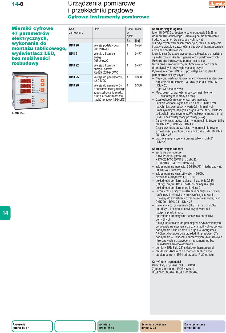 350 12-24VDC DMK 26 Wersja do geratoró 1 0.350 z pomiarem maksymalnego zapotrzeboania prądu, oraz nrónomrnoś napięć i prądó, 12-24VDC Mrniki DMK 2... dostępne są udo 96x96mm do montażu tablicoego.