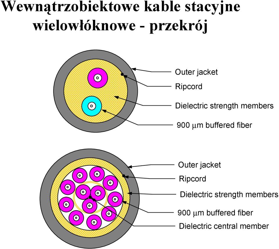 members 900 µm buffered fiber Outer jacket Ripcord