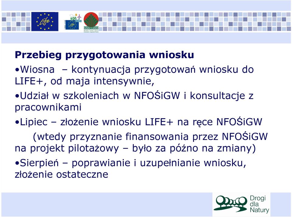 wniosku LIFE+ na ręce NFOŚiGW (wtedy przyznanie finansowania przez NFOŚiGW na projekt