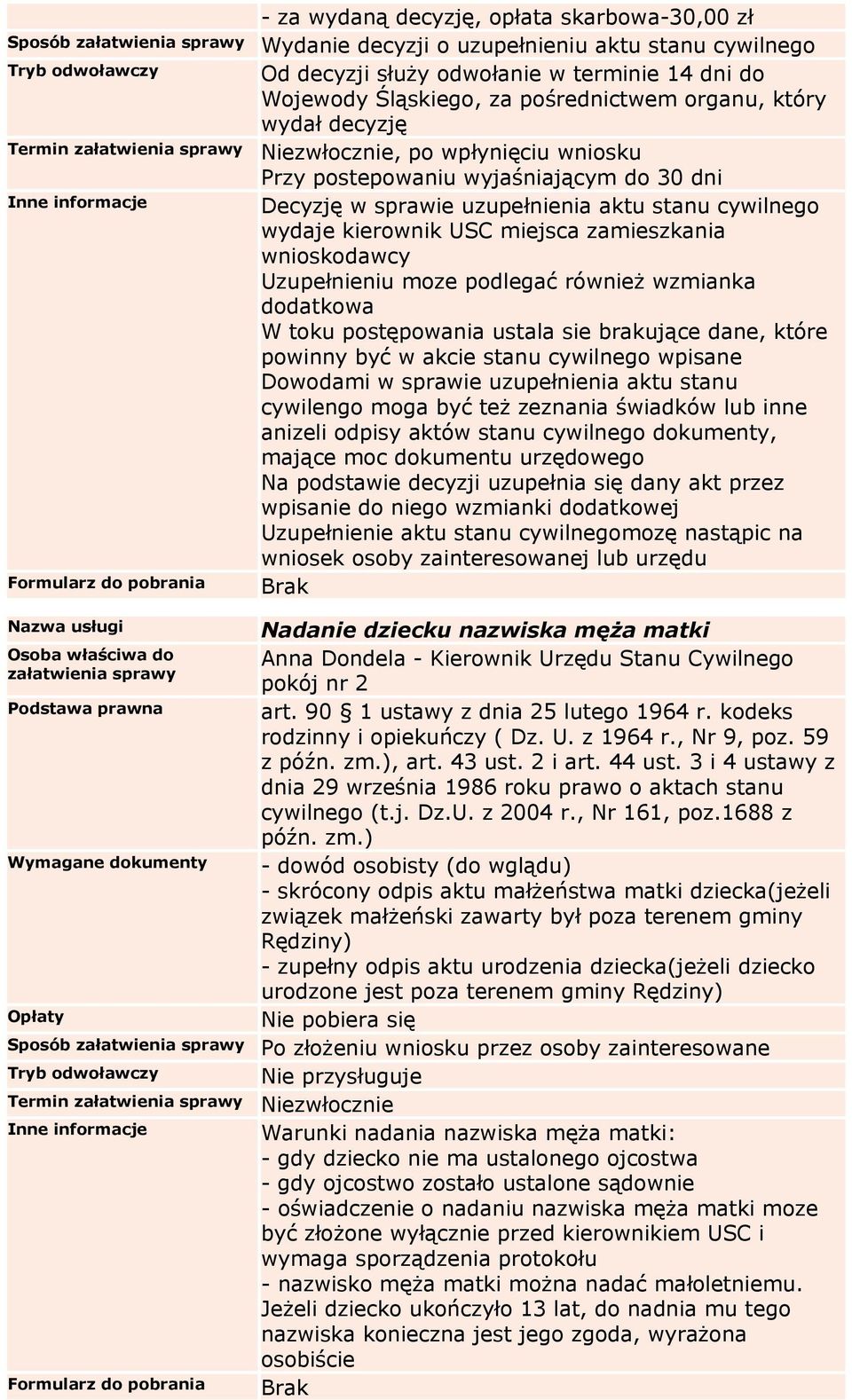 miejsca zamieszkania wnioskodawcy Uzupełnieniu moze podlegać również wzmianka dodatkowa W toku postępowania ustala sie brakujące dane, które powinny być w akcie stanu cywilnego wpisane Dowodami w