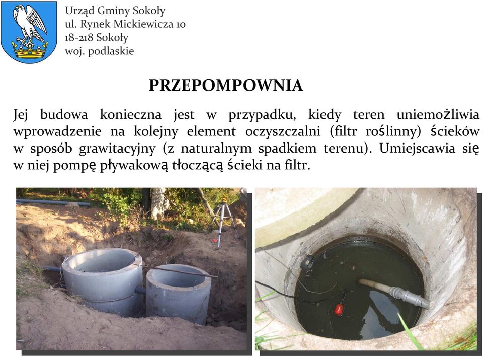 roślinny) ścieków w sposób grawitacyjny (z naturalnym spadkiem