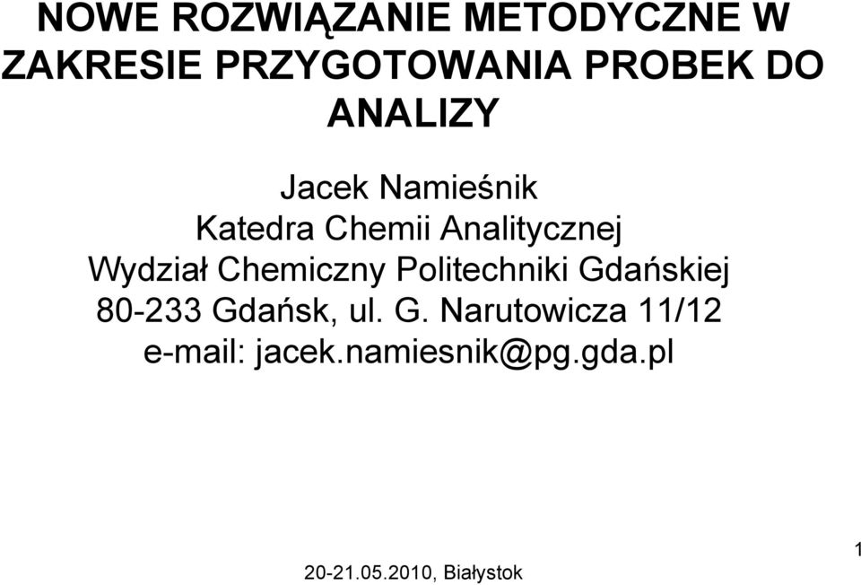 Analitycznej Wydział Chemiczny Politechniki Gdańskiej