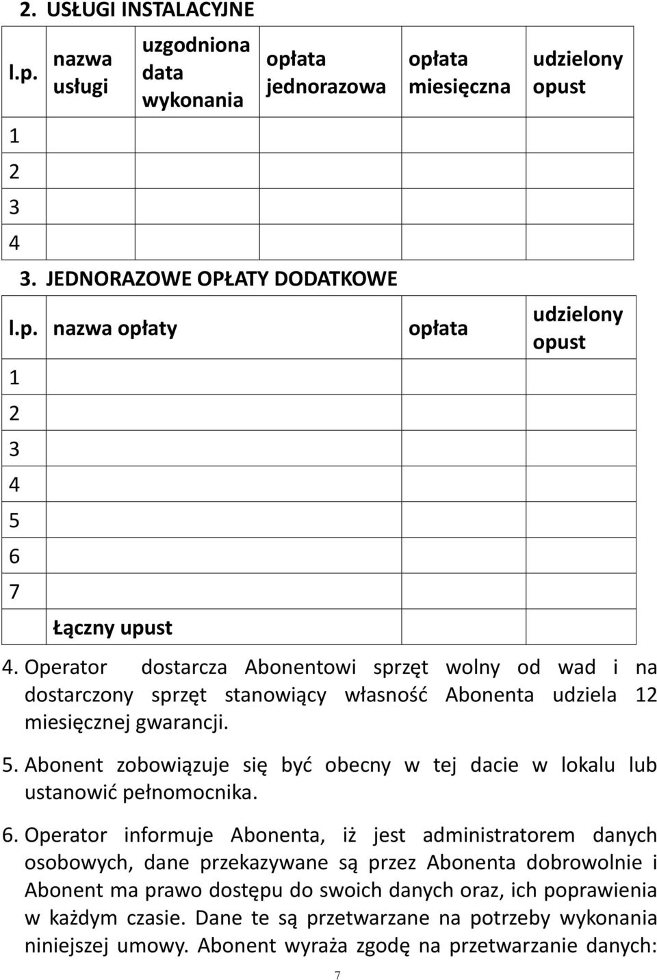 Abonent zobowiązuje się być obecny w tej dacie w lokalu lub ustanowić pełnomocnika. 6.