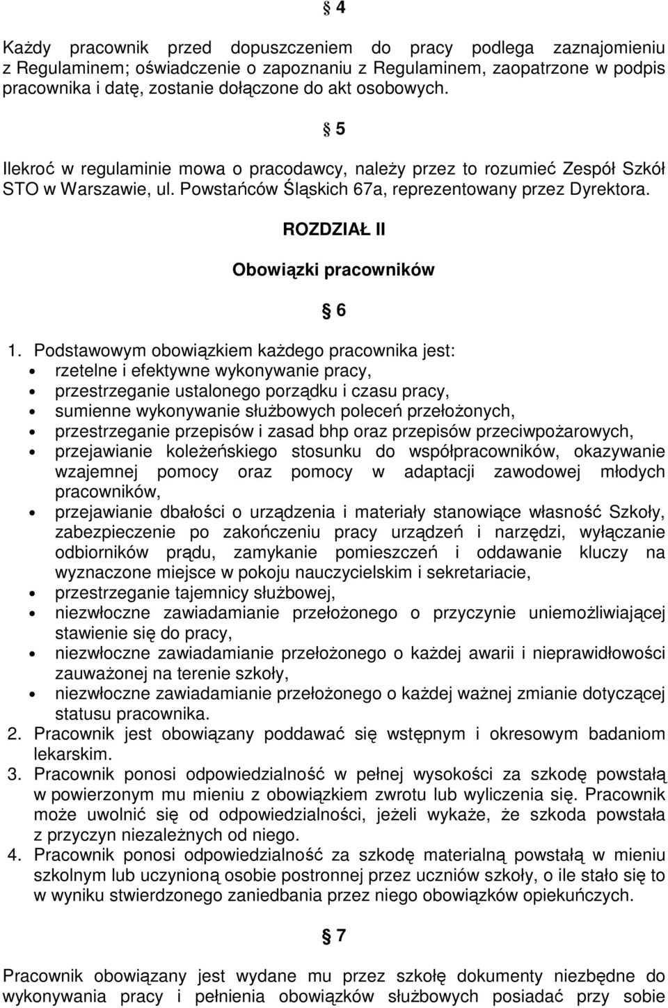 ROZDZIAŁ II Obowiązki pracowników 6 1.