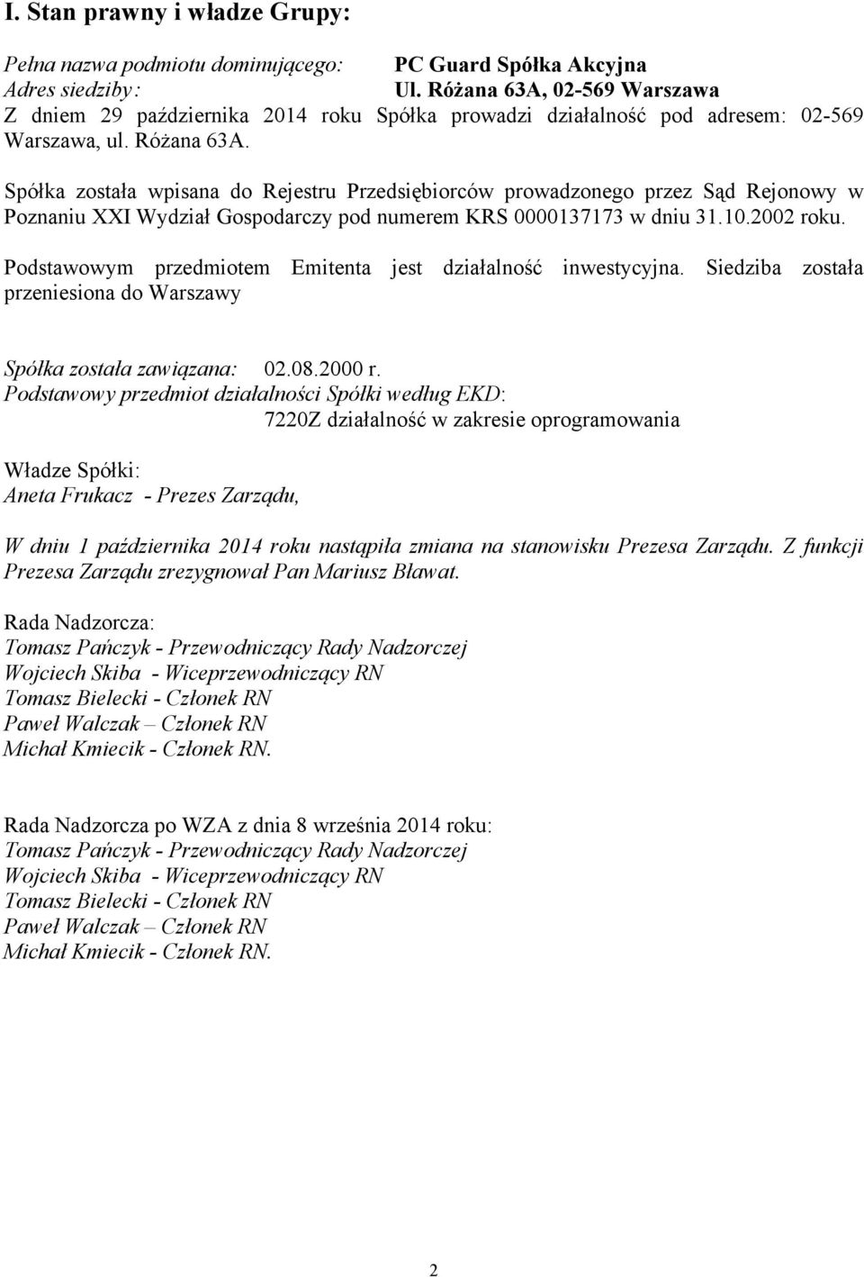 Spółka została wpisana do Rejestru Przedsiębiorców prowadzonego przez Sąd Rejonowy w Poznaniu XXI Wydział Gospodarczy pod numerem KRS 0000137173 w dniu 31.10.2002 roku.