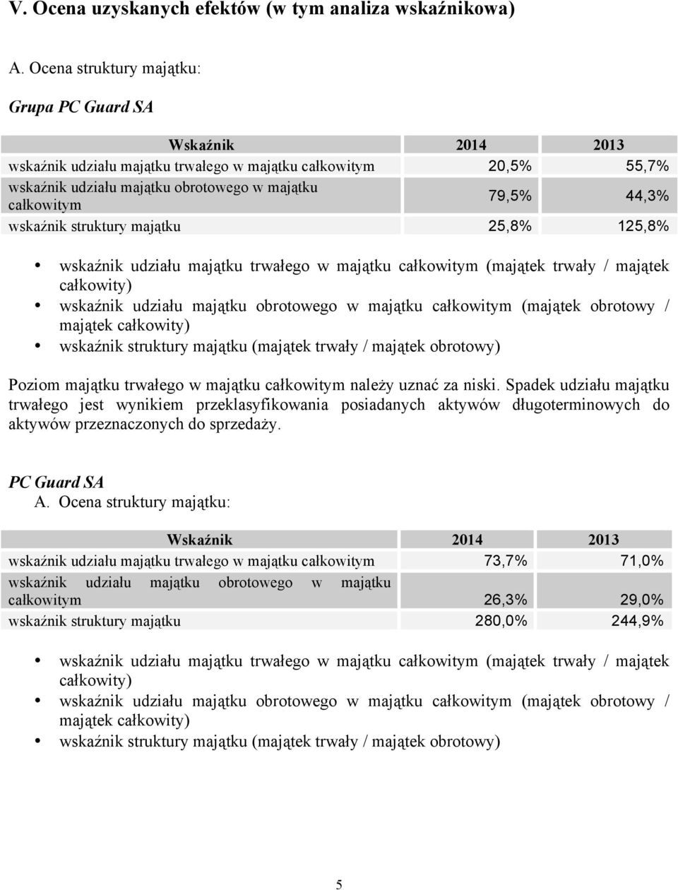 majątku 25,8% 125,8% wskaźnik udziału majątku trwałego w majątku całkowitym (majątek trwały / majątek całkowity) wskaźnik udziału majątku obrotowego w majątku całkowitym (majątek obrotowy / majątek