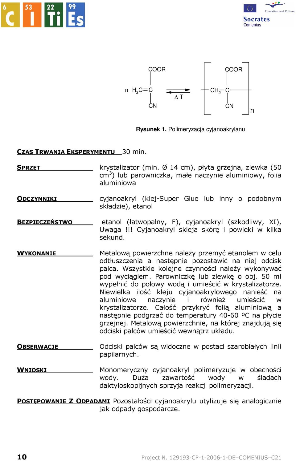 podobnym składzie), etanol etanol (łatwopalny, F), cyjanoakryl (szkodliwy, XI), Uwaga!!! Cyjanoakryl skleja skórę i powieki w kilka sekund.