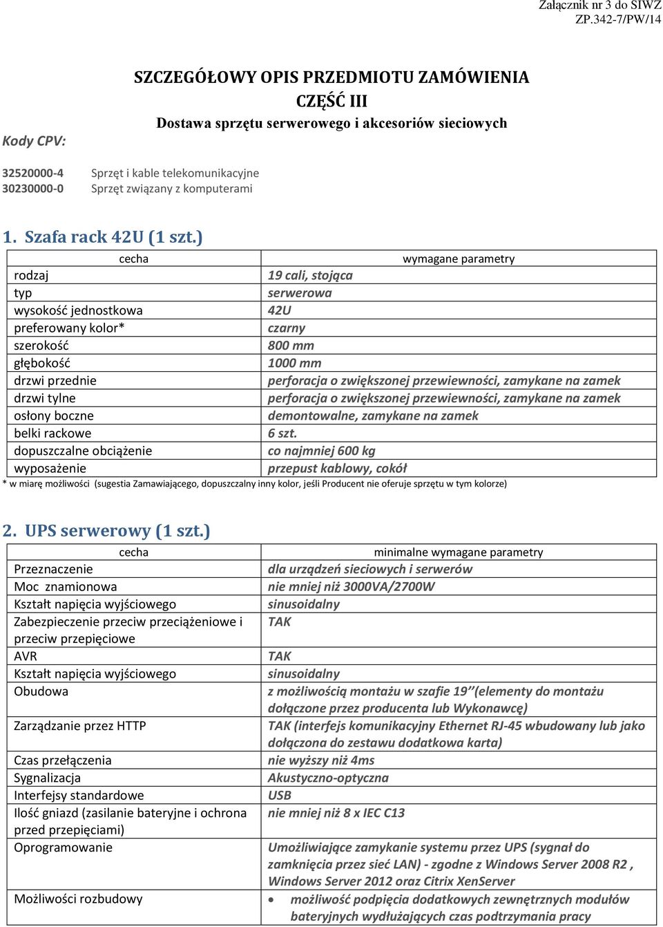 komputerami 1. Szafa rack 42U (1 szt.