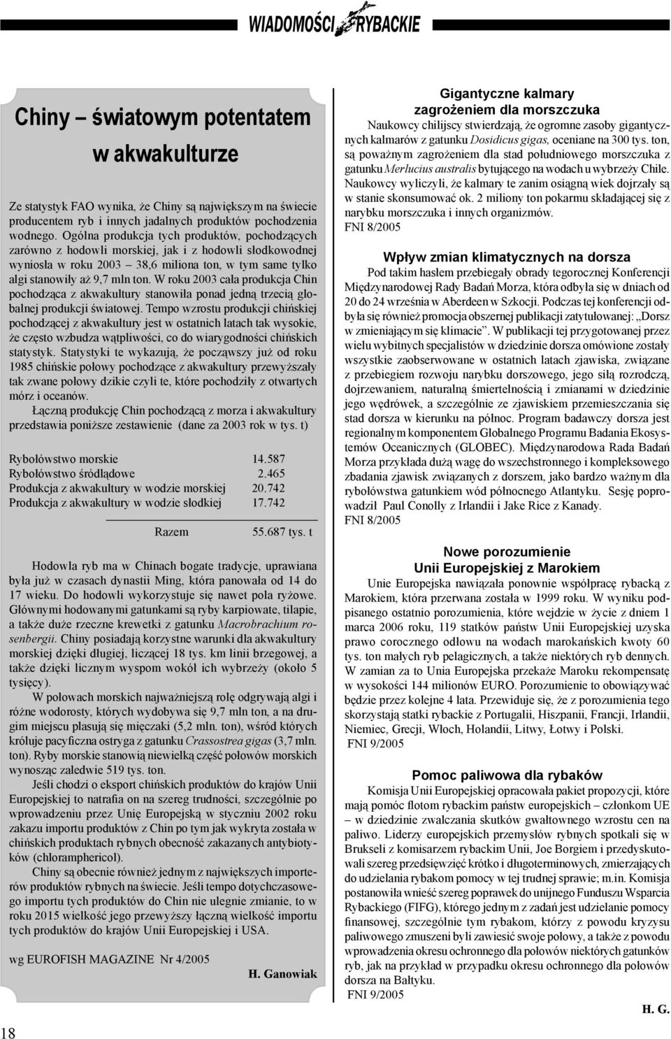 W roku 2003 cała produkcja Chin pochodząca z akwakultury stanowiła ponad jedną trzecią globalnej produkcji światowej.