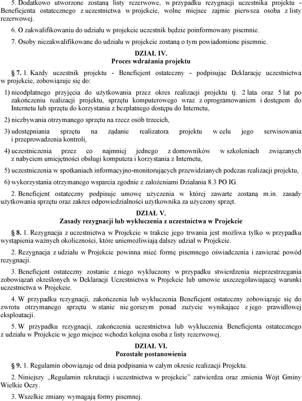 Proces wdrażania projektu 7. 1.