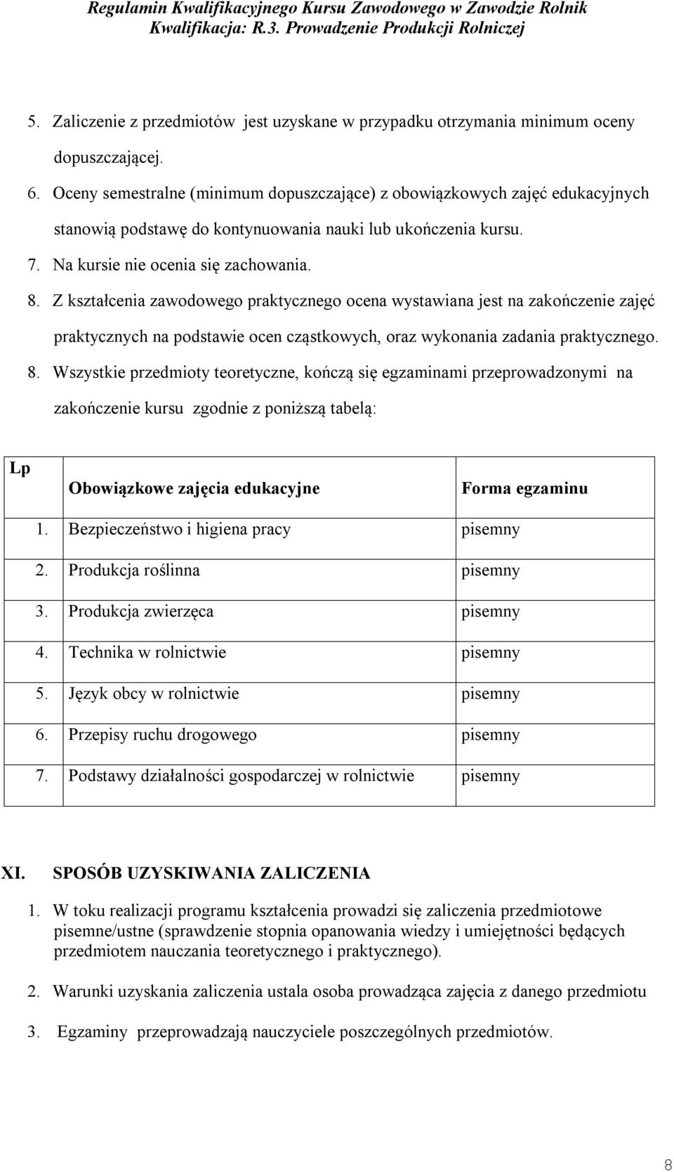 Z kształcenia zawodowego praktycznego ocena wystawiana jest na zakończenie zajęć praktycznych na podstawie ocen cząstkowych, oraz wykonania zadania praktycznego. 8.