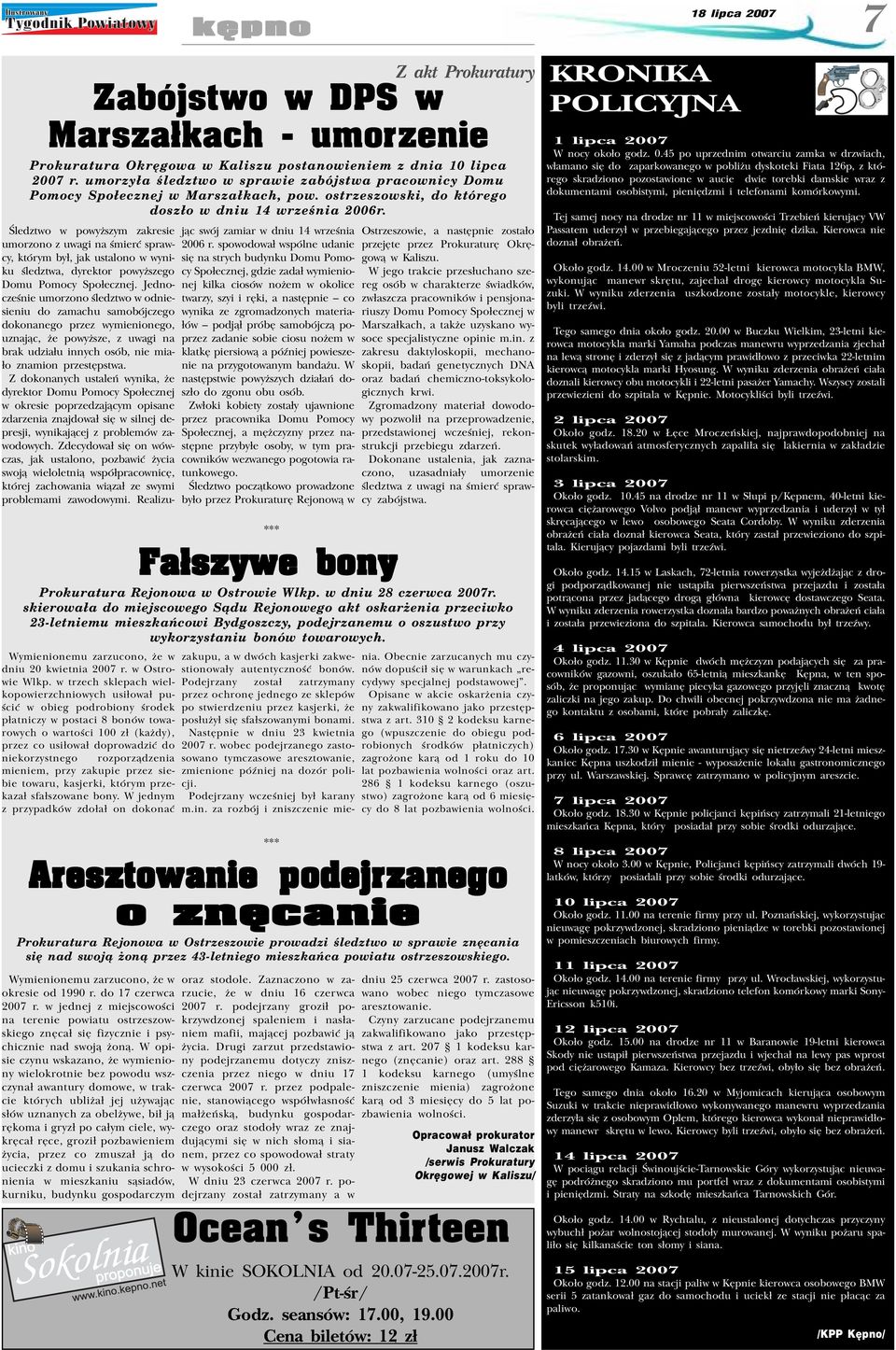 *** Fa³szywe bony Prokuratura Rejonowa w Ostrowie Wlkp. w dniu 28 czerwca 2007r.