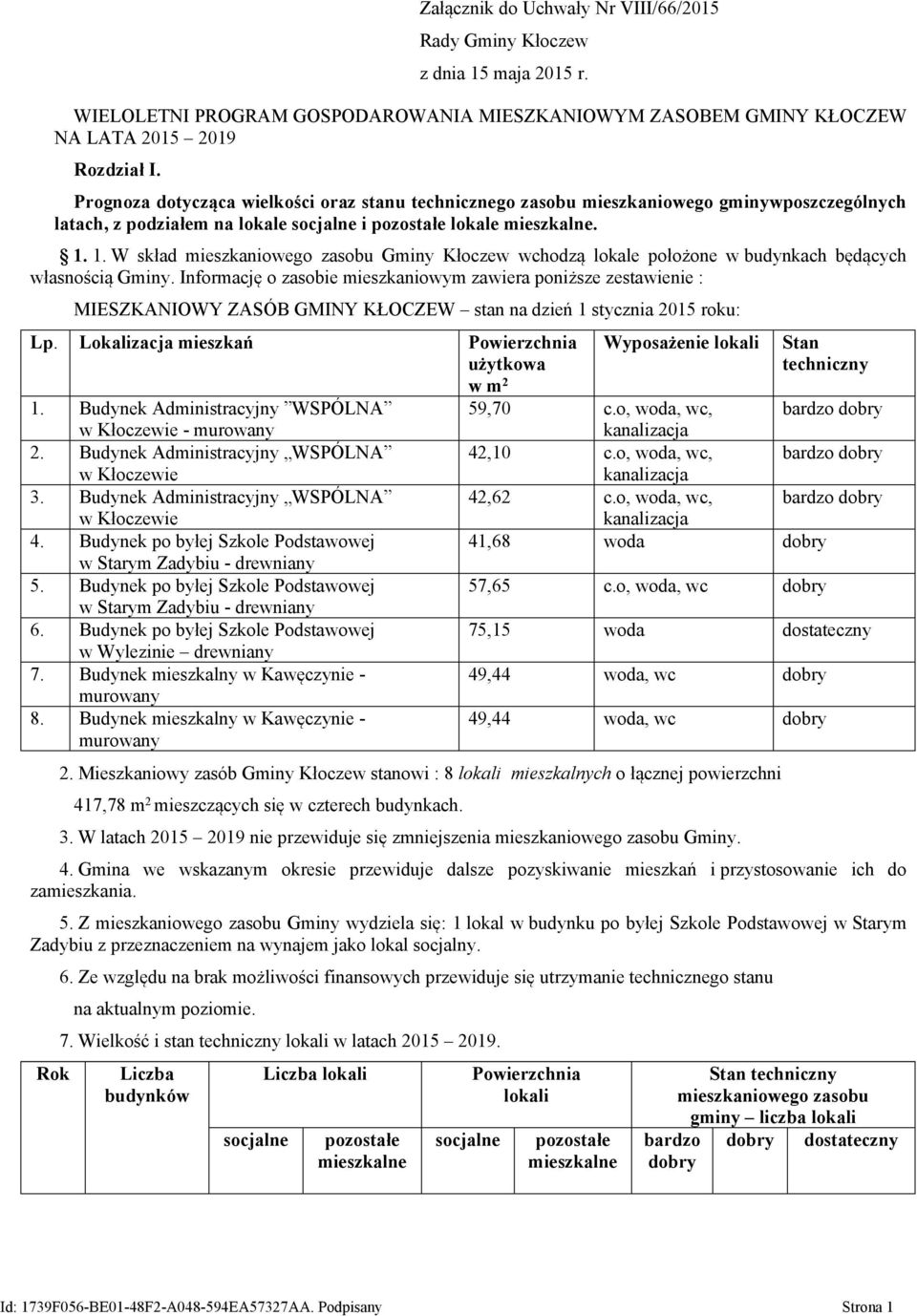 1. W skład mieszkaniowego zasobu Gminy Kłoczew wchodzą lokale położone w budynkach będących własnością Gminy.