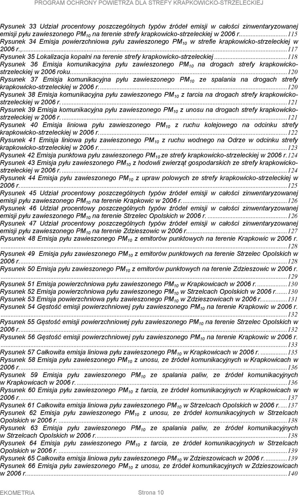 .. 118 Rysunek 36 Emisja komunikacyjna pyłu zawieszonego PM 10 na drogach strefy krapkowickostrzeleckiej w 2006 roku.