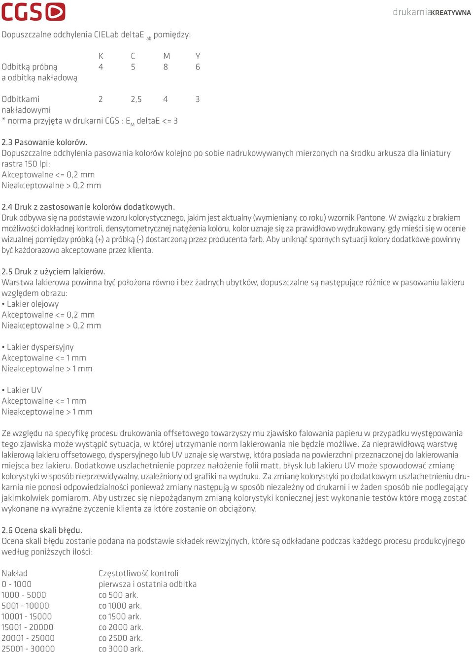 Dopuszczalne odchylenia pasowania kolorów kolejno po sobie nadrukowywanych mierzonych na środku arkusza dla liniatury rastra 150 lpi: Akceptowalne <= 0,2 mm Nieakceptowalne > 0,2 mm 2.