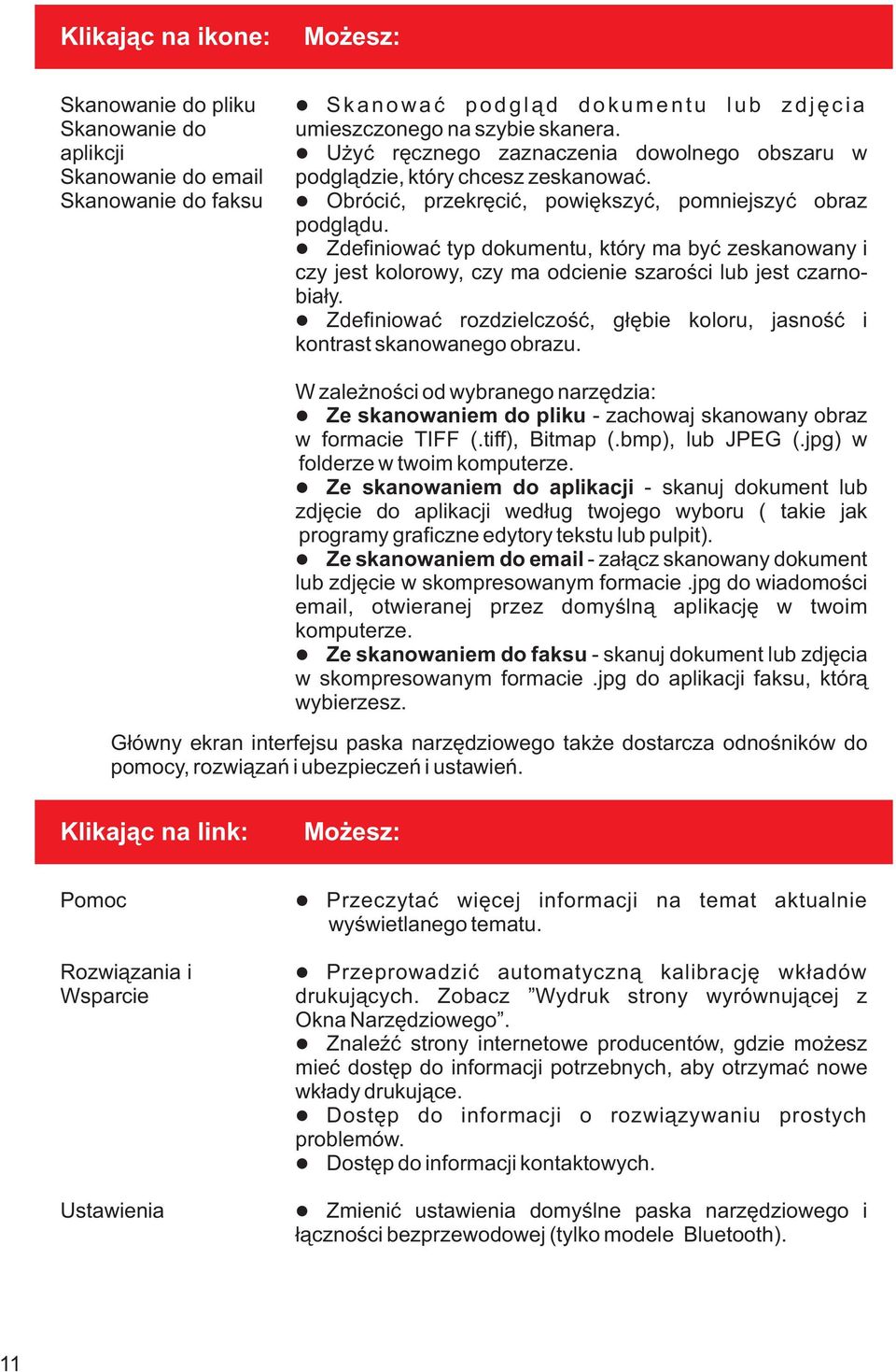 Zdefiniowaæ typ dokumentu, który ma byæ zeskanowany i czy jest kolorowy, czy ma odcienie szaroœci lub jest czarnobia³y. Zdefiniowaæ rozdzielczoœæ, g³êbie koloru, jasnoœæ i kontrast skanowanego obrazu.