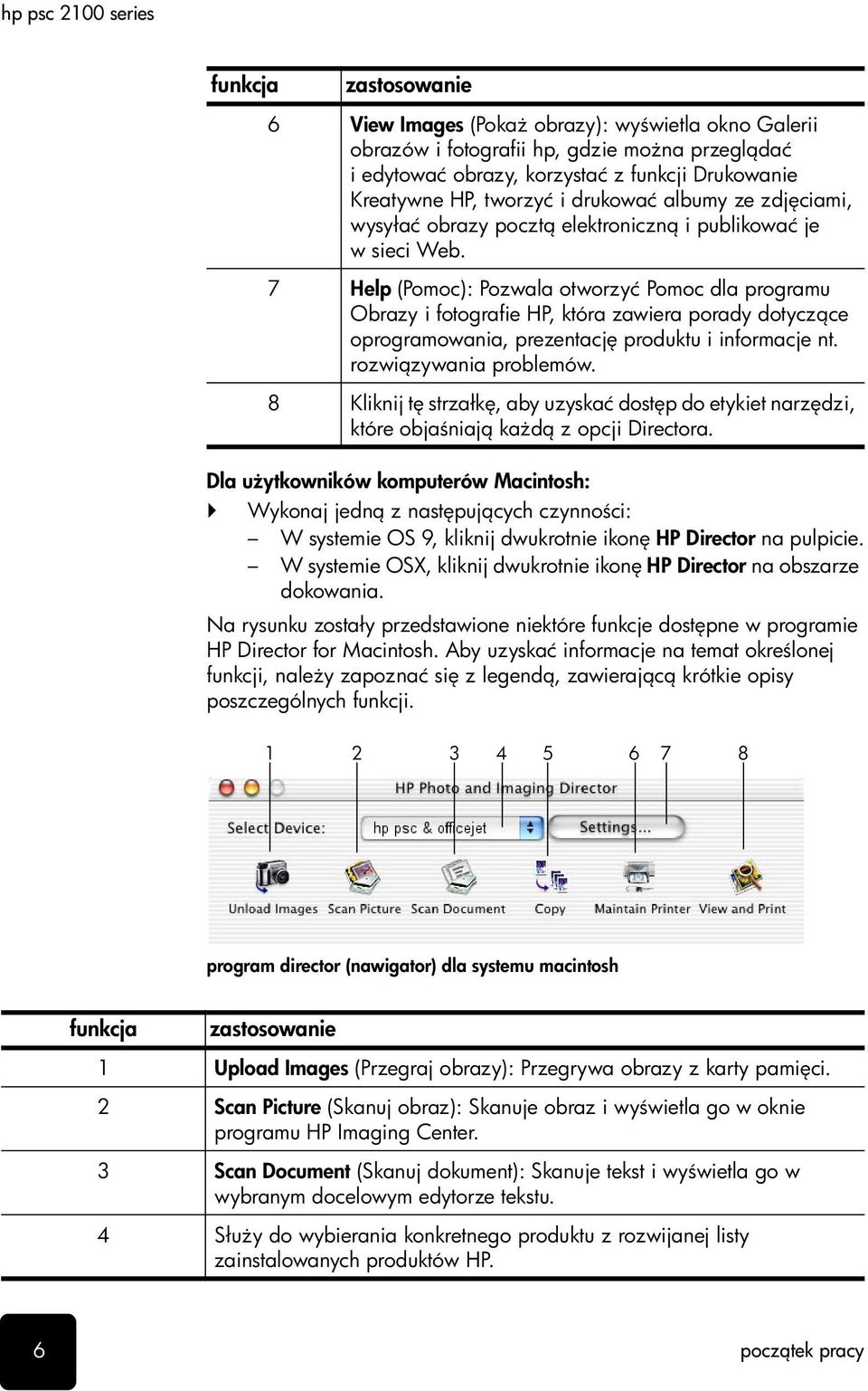 7 Help (Pomoc): Pozwala otworzyć Pomoc dla programu Obrazy i fotografie HP, która zawiera porady dotycz ce oprogramowania, prezentacj produktu i informacje nt. rozwi zywania problemów.