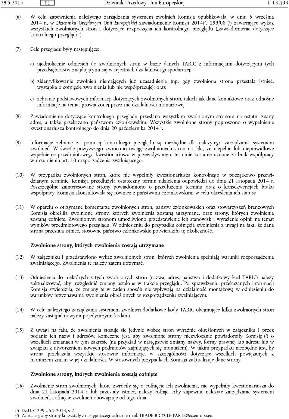 dotyczące kontrolnego przeglądu ).