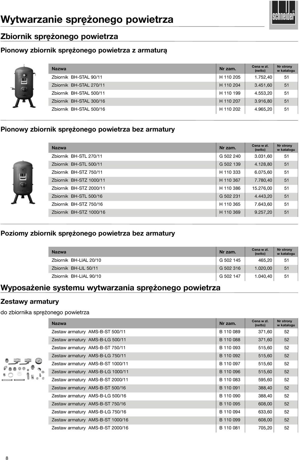 965,20 51 Pionowy zbiornik sprężonego powietrza bez armatury Zbiornik BH-STL 270/11 G 502 240 3.031,60 51 Zbiornik BH-STL 500/11 G 502 139 4.128,80 51 Zbiornik BH-STZ 750/11 H 110 333 6.