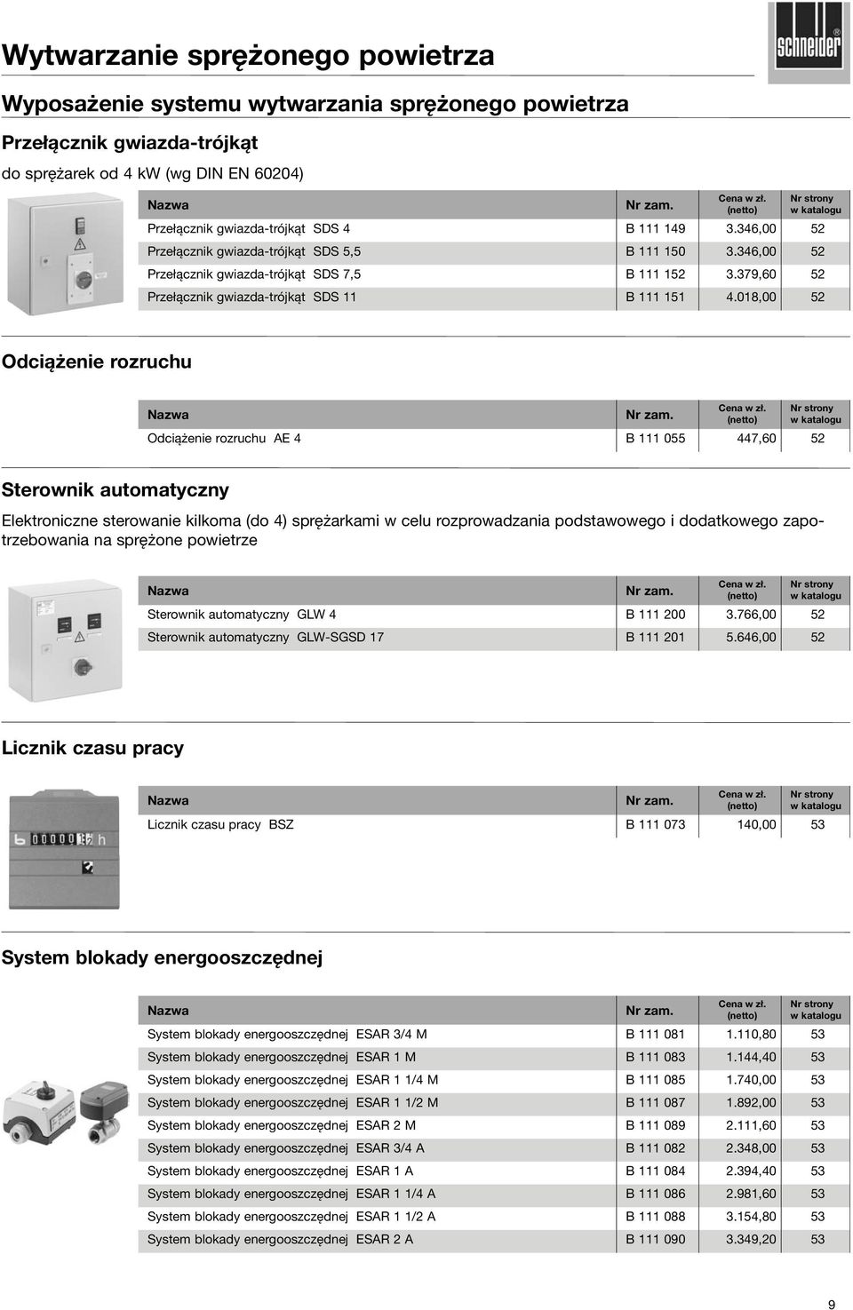 018,00 52 Odciążenie rozruchu Odciążenie rozruchu AE 4 B 111 055 447,60 52 Sterownik automatyczny Elektroniczne sterowanie kilkoma (do 4) sprężarkami w celu rozprowadzania podstawowego i dodatkowego