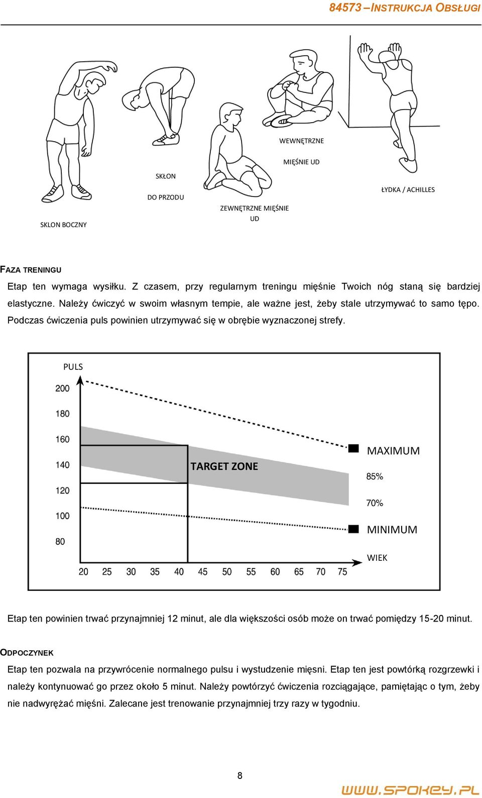 Podczas ćwiczenia puls powinien utrzymywać się w obrębie wyznaczonej strefy.