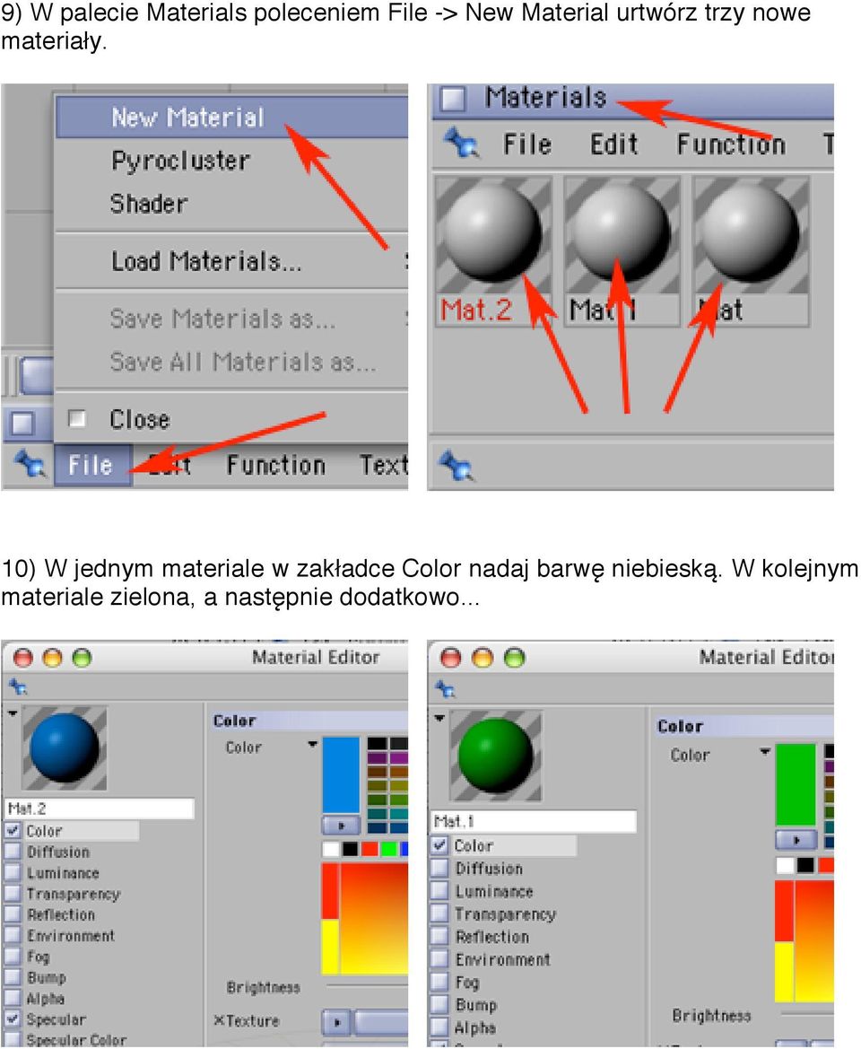 10) W jednym materiale w zakładce Color nadaj