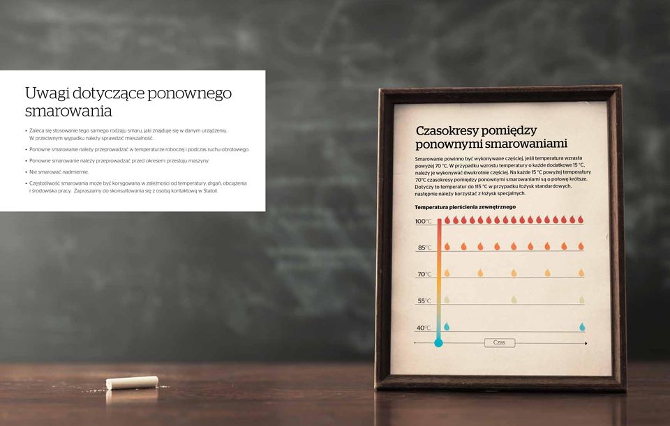 Częstotliwość smarowania może być korygowana w zależności od temperatury, drgań, obciążenia i środowiska pracy. Zapraszamy do skonsultowania się z osobą kontaktową w Statoil.