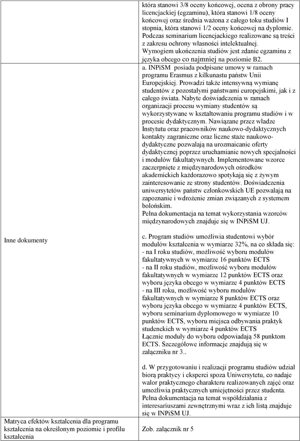 Wymogiem ukończenia studiów jest zdanie egzaminu z języka obcego co najmniej na poziomie B2. a. INPiSM posiada podpisane umowy w ramach programu Erasmus z kilkunastu państw Unii Europejskiej.