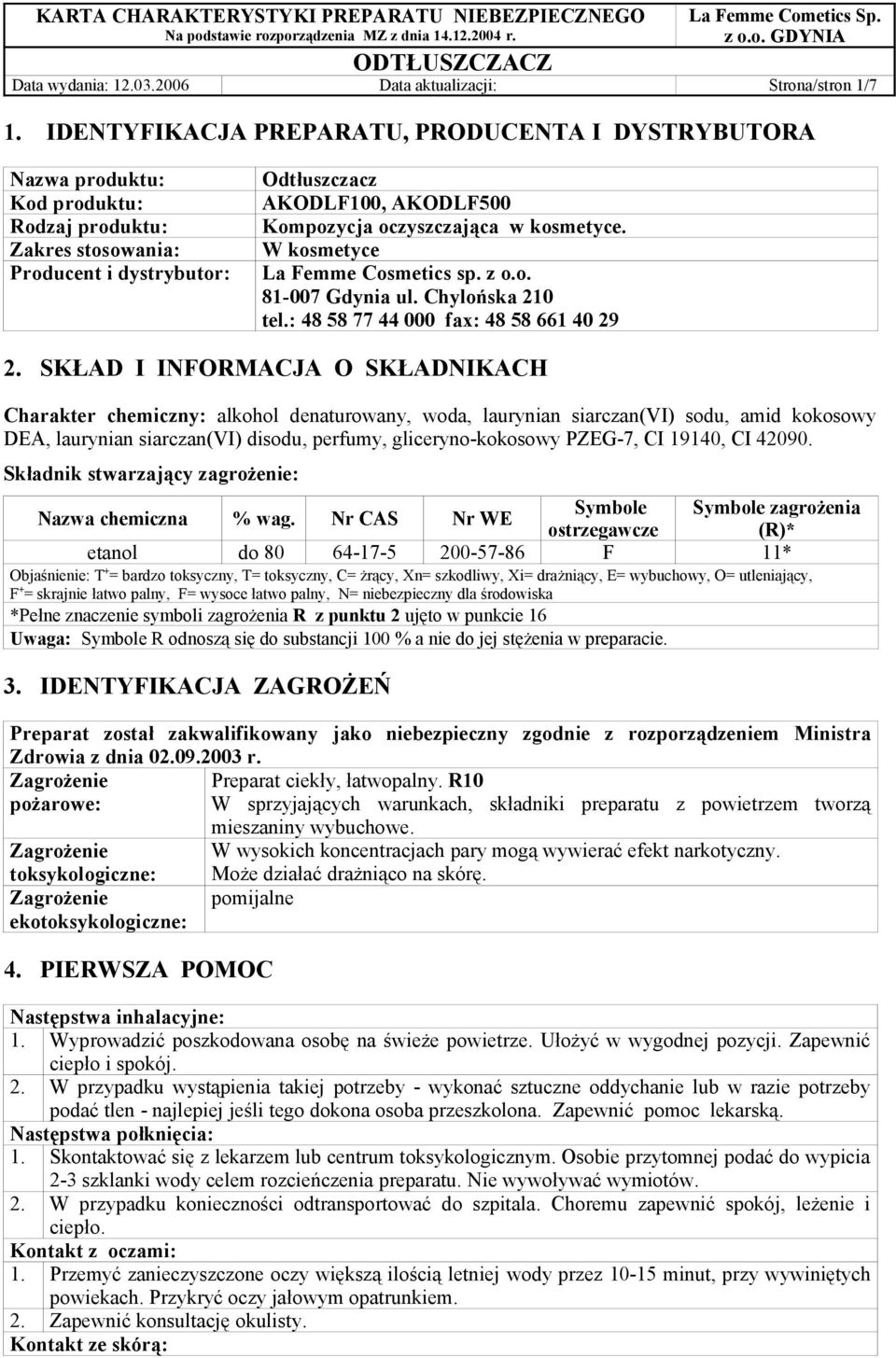oczyszczająca w kosmetyce. W kosmetyce La Femme Cosmetics sp. z o.o. 81-007 Gdynia ul. Chylońska 210 tel.: 48 58 77 44 000 fax: 48 58 661 40 29 2.