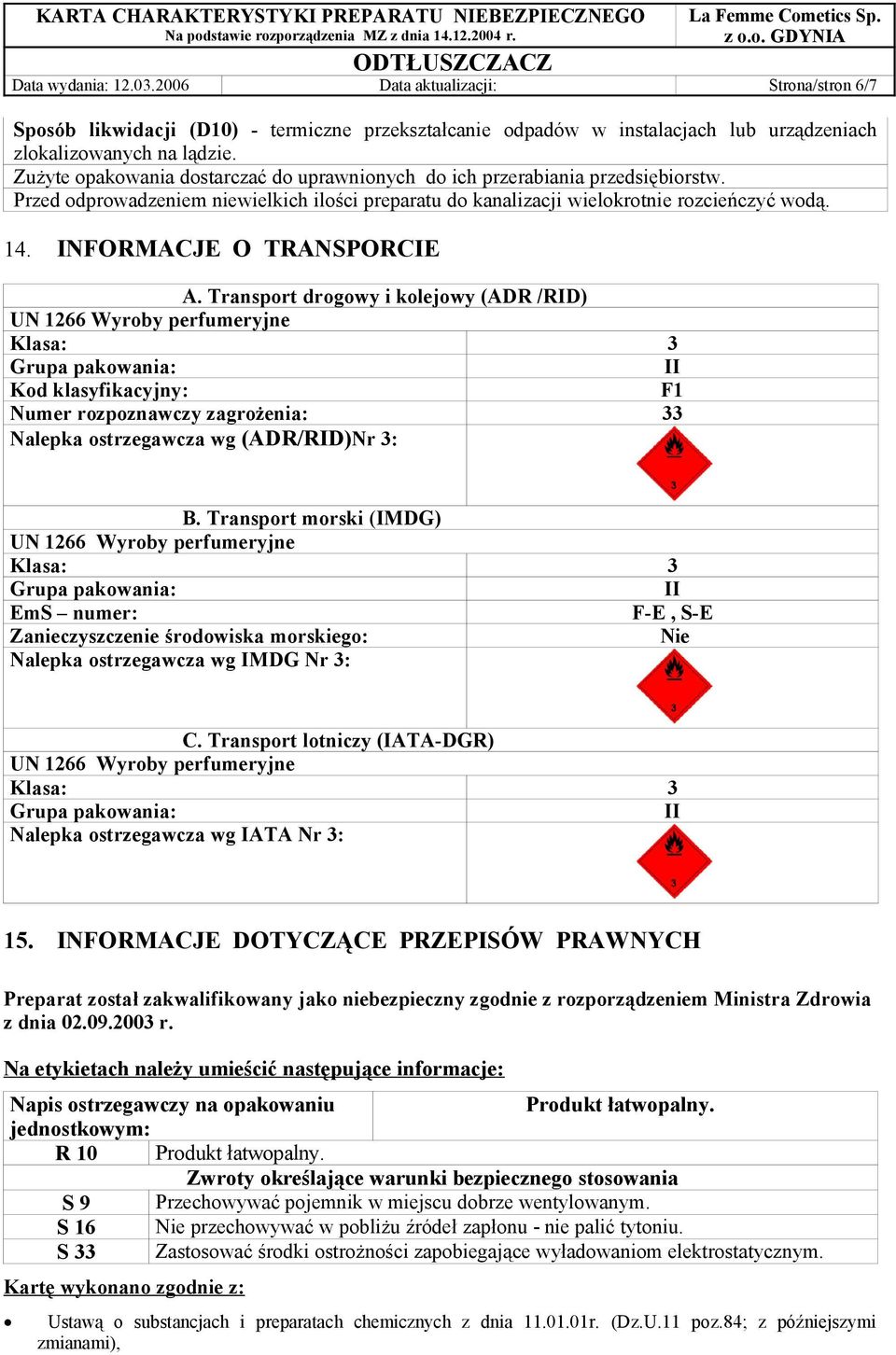 INFORMACJE O TRANSPORCIE A.