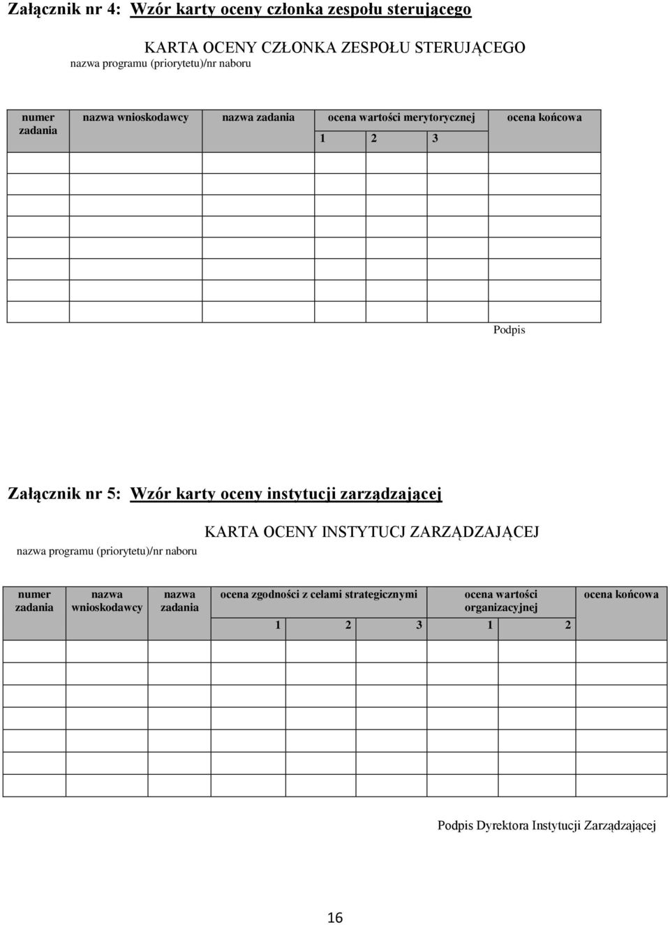 instytucji zarządzającej nazwa programu (priorytetu)/nr naboru KARTA OCENY INSTYTUCJ ZARZĄDZAJĄCEJ numer zadania nazwa wnioskodawcy nazwa