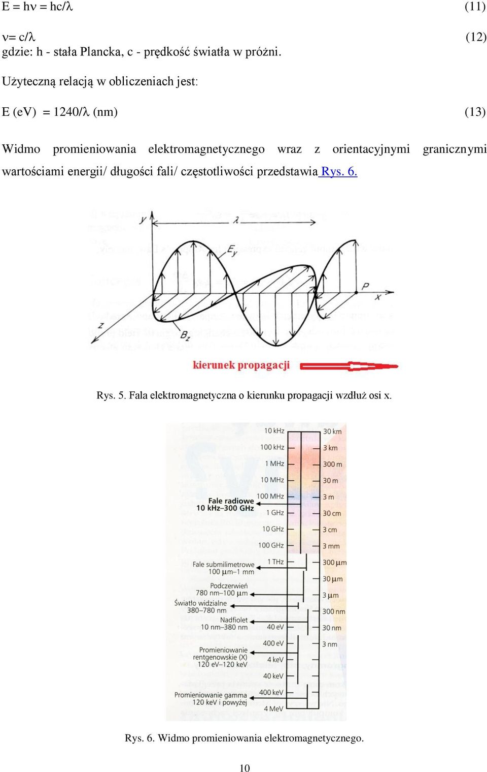 elektromagnetycznego wraz z orientacyjnymi granicznymi wartościami energii/ długości fali/