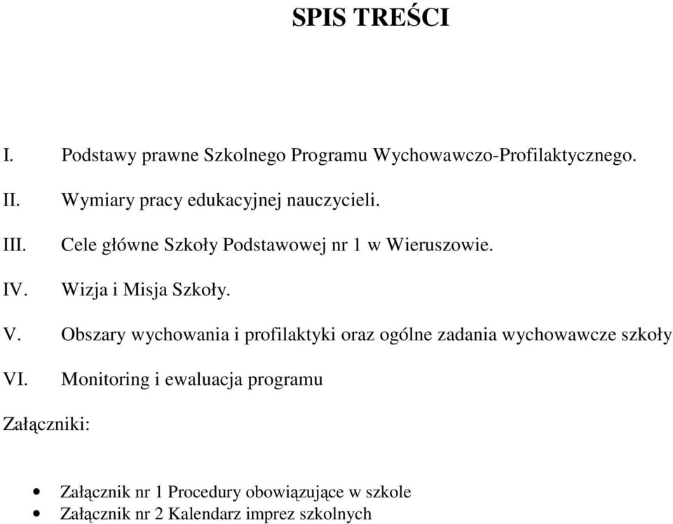 Wizja i Misja Szkoły. V. Obszary wychowania i profilaktyki oraz ogólne zadania wychowawcze szkoły VI.