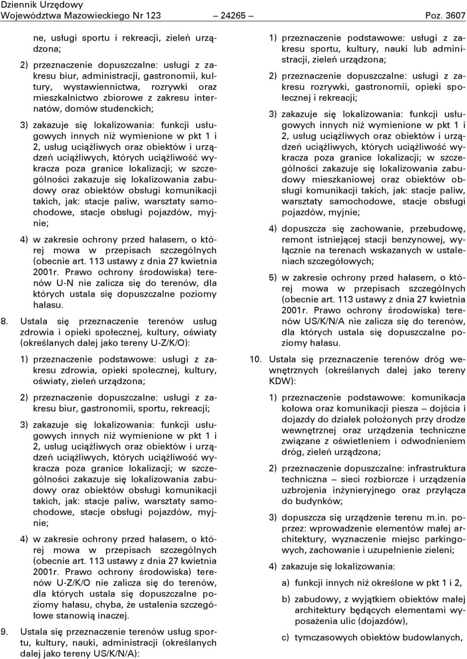 z zakresu internatów, domów studenckich; 3) zakazuje sić lokalizowania: funkcji usługowych innych niď wymienione w pkt 1 i 2, usług uciąďliwych oraz obiektów i urządzeĉ uciąďliwych, których