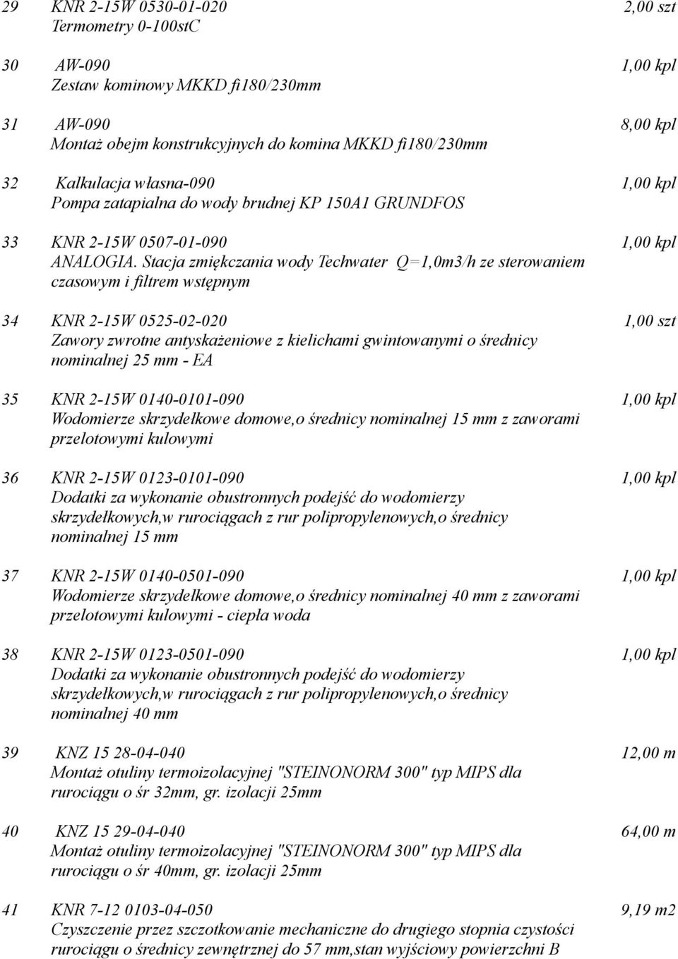 Stacja zmiękczania wody Techwater Q=1,0m3/h ze sterowaniem czasowym i filtrem wstępnym 34 KNR 2-15W 0525-02-020 Zawory zwrotne antyskażeniowe z kielichami gwintowanymi o średnicy nominalnej 25 mm -