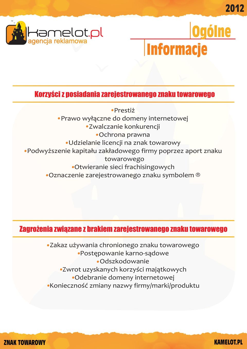 zarejestrowanego znaku symbolem Zagro enia zwi¹zane z brakiem zarejestrowanego znaku towarowego Zakaz u ywania chronionego znaku towarowego Postêpowanie