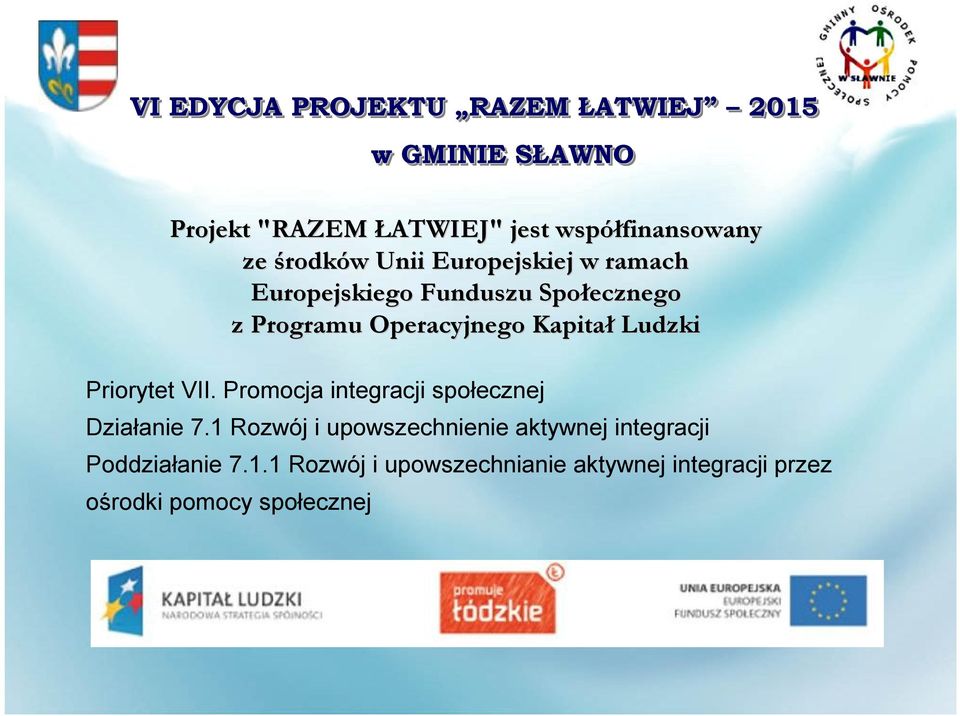 Ludzki Priorytet VII. Promocja integracji społecznej Działanie 7.